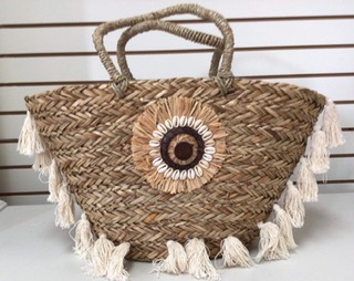 Sac de paille tissé / avec glands