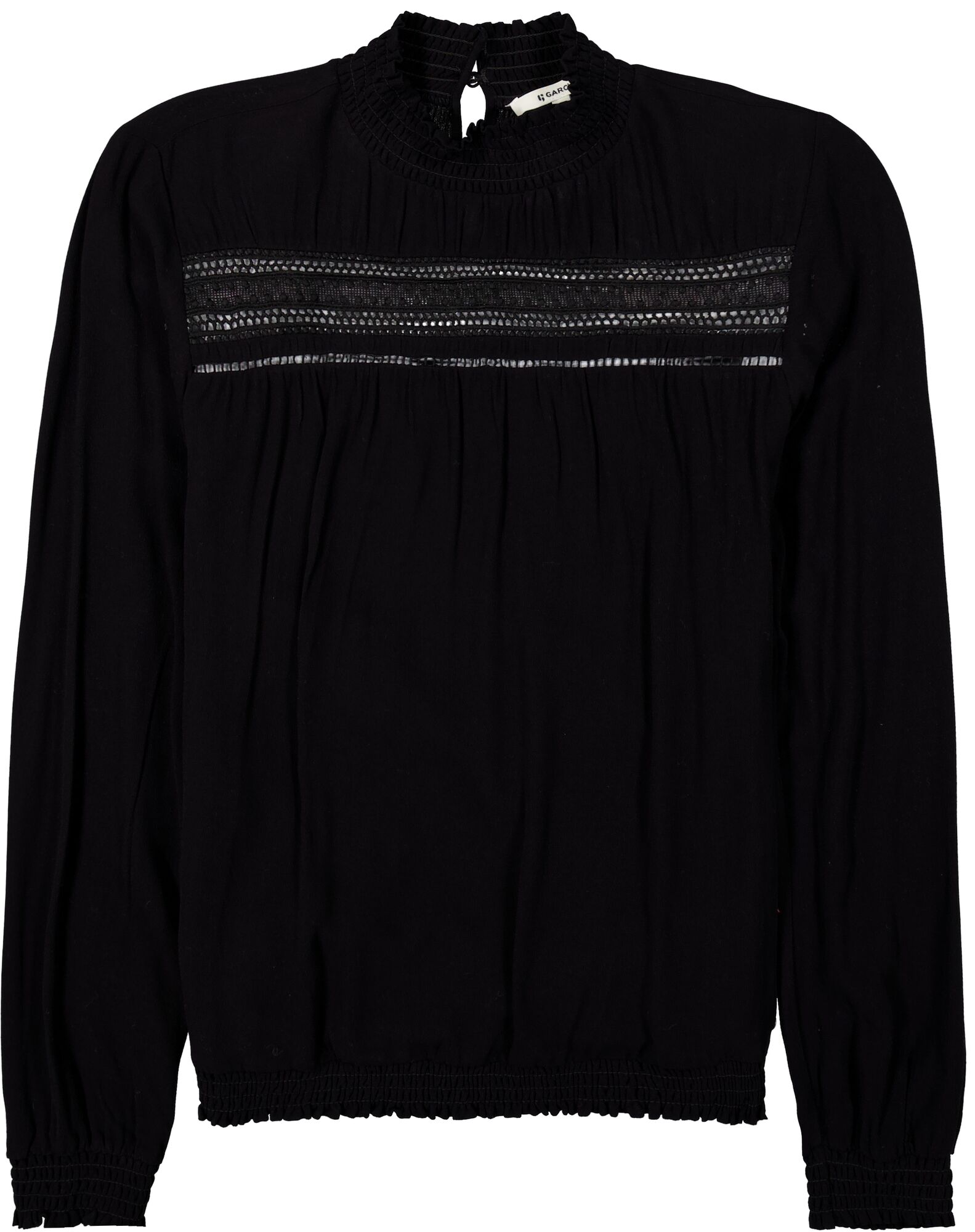 Blouse col montant / ourlet nid d
