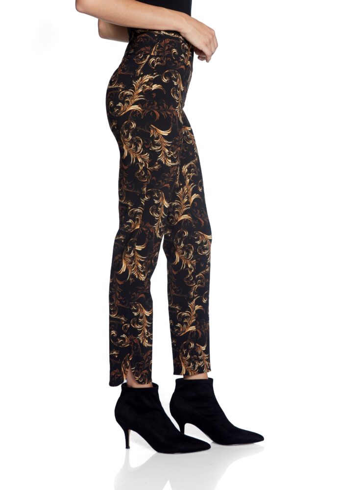 Pantalon ajusté noir imprimé baroque 