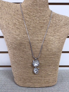 Collier pendentif chat en pierre / long