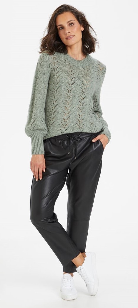Pantalon simili cuir / taille élastique avec cordon 