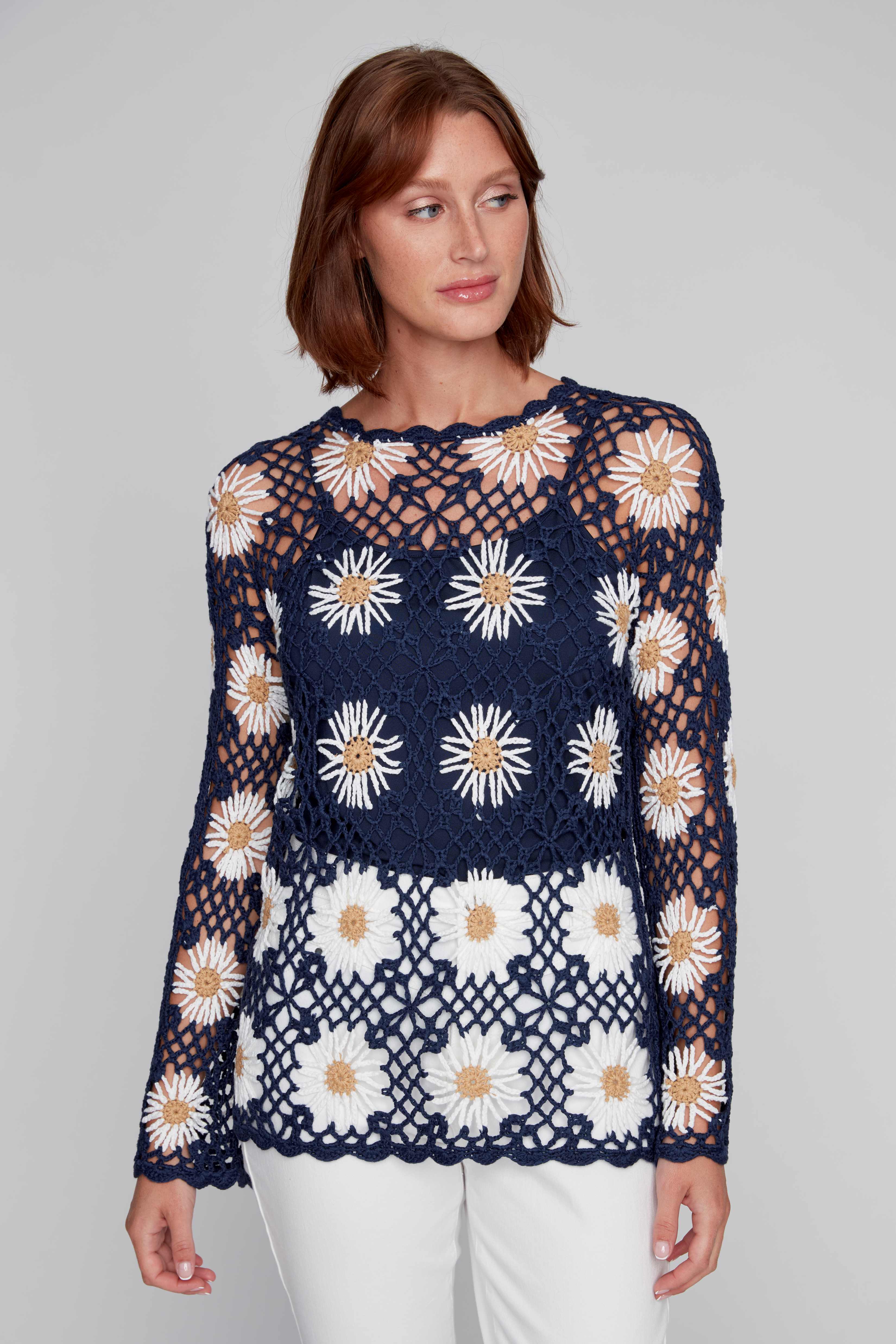 Chandail crochet marguerites 